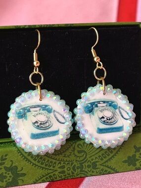 Retro Telephone Earrings with Gold Accents